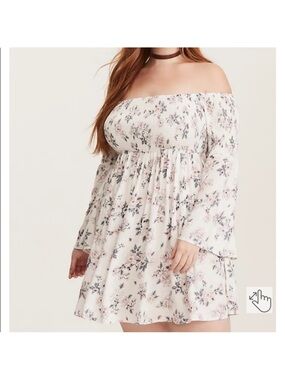 Torrid White Floral Smocked Chiffon Off-Shoulder Mini Dress Size 4x